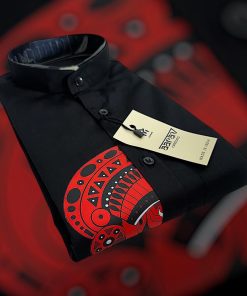 Men’s Black Theyyam Art Cotton Shirt – Mandarin Collar