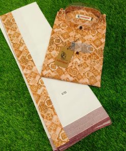 Men’s Beige & Kasavu Dhoti Kurtha Set – Traditional Wear