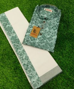 Green Printed Dhoti Kurta – South Indian Grace & Charm