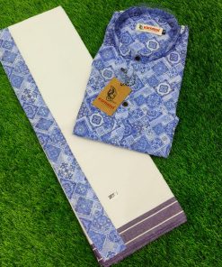 Blue Print Dhoti Kurtha Set – South Indian Festive Wear