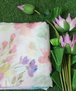 Onam Collection Floral Design Linen Fabric Saree